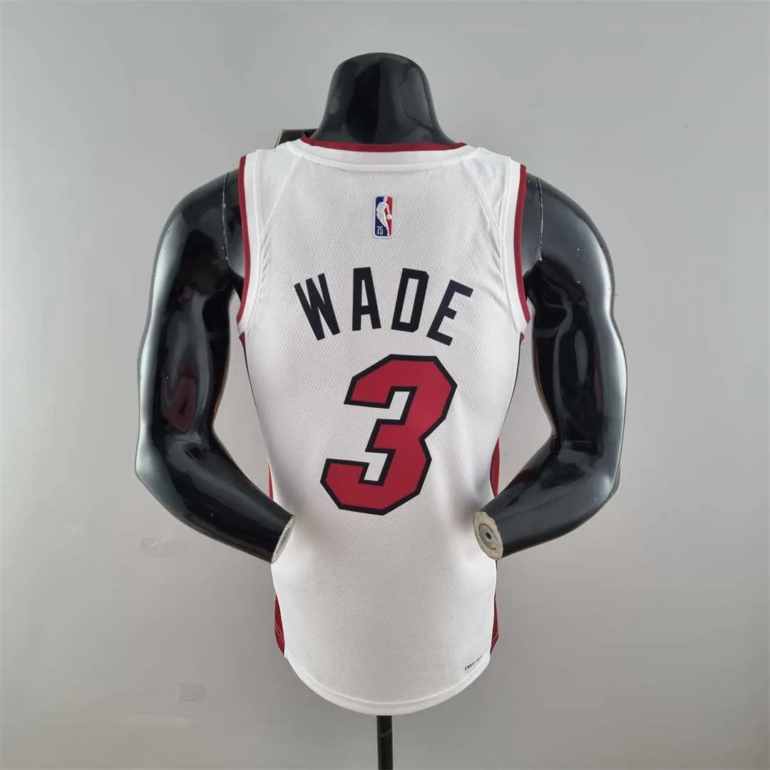 75th Anniversary Miami Heat WADE #3 White NBA Jersey 6