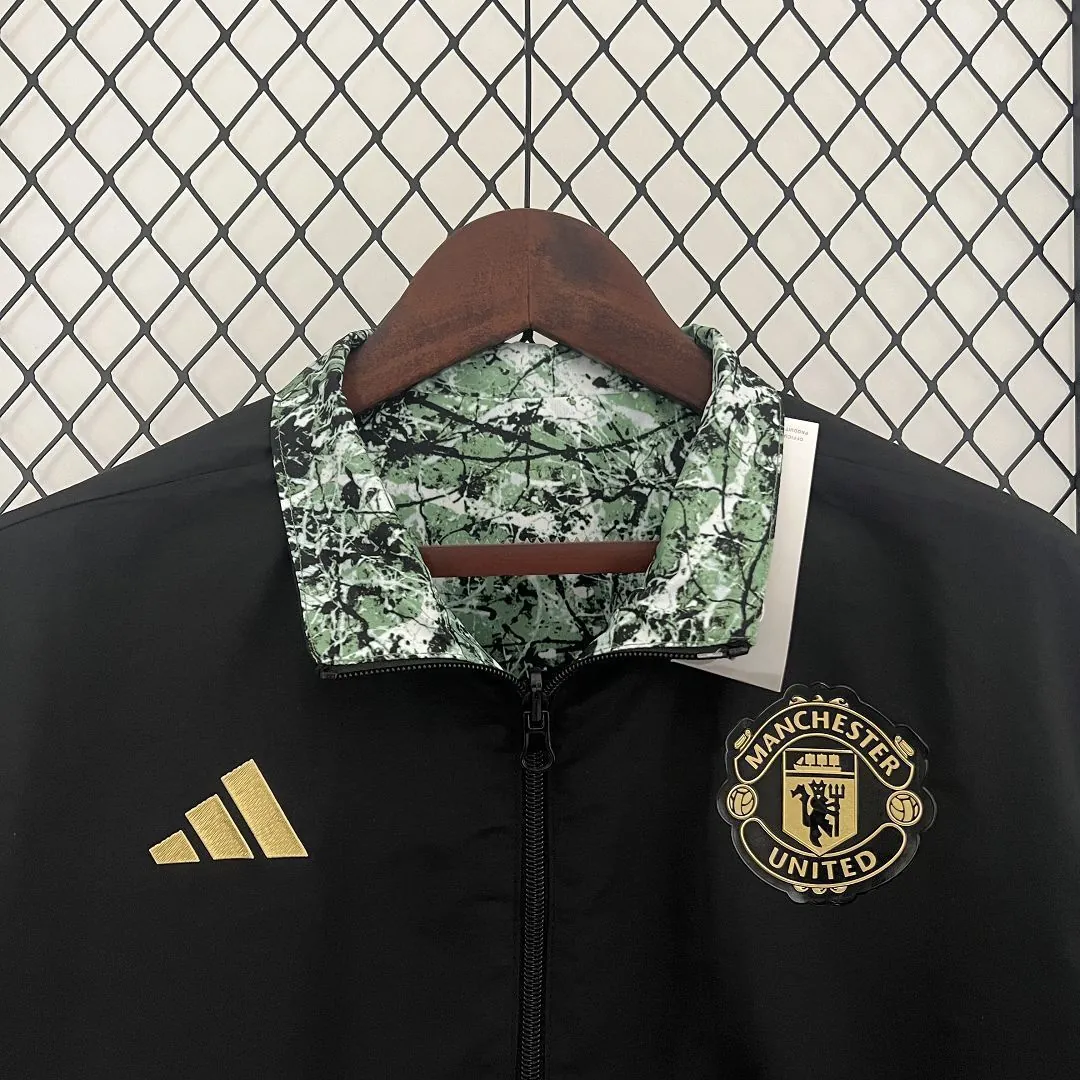 24-25 Manchester United Green and Black Reversible Windbreaker Double-Sides Jacket 5