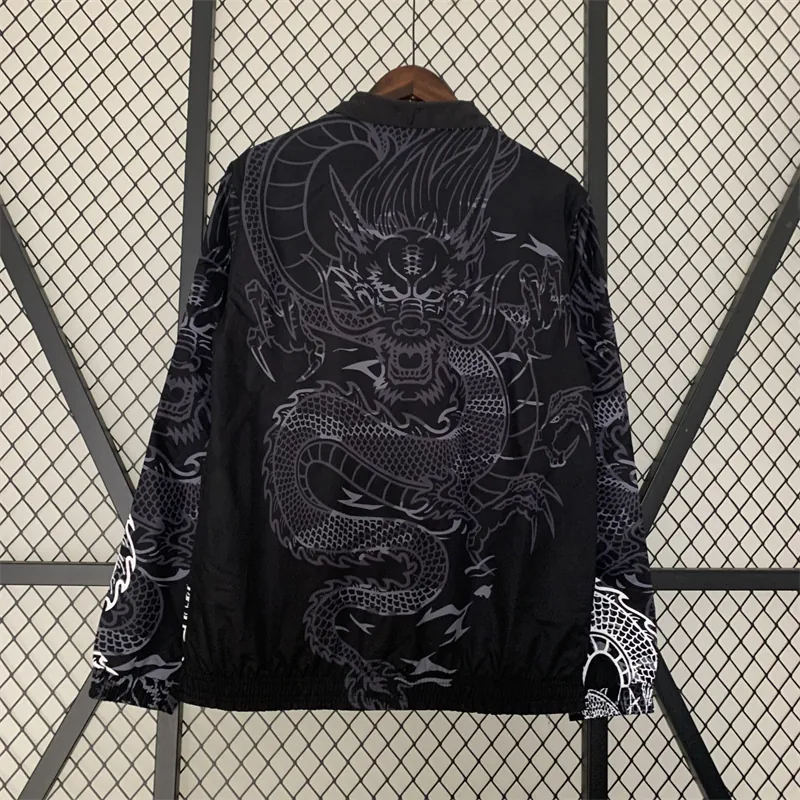 23-24 Real Madrid Trench Coat Reversible Dragon Windbreaker Black 1