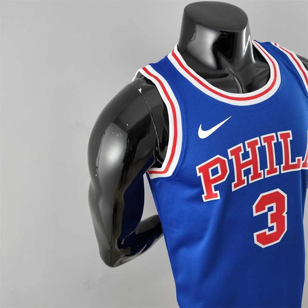 Retro Philadelphia 76ers Iverson #3 crew neck blue NBA Jersey 1