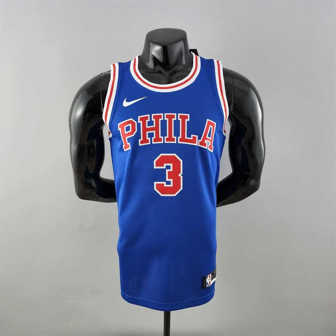 Retro Philadelphia 76ers Iverson #3 crew neck blue NBA Jersey 9
