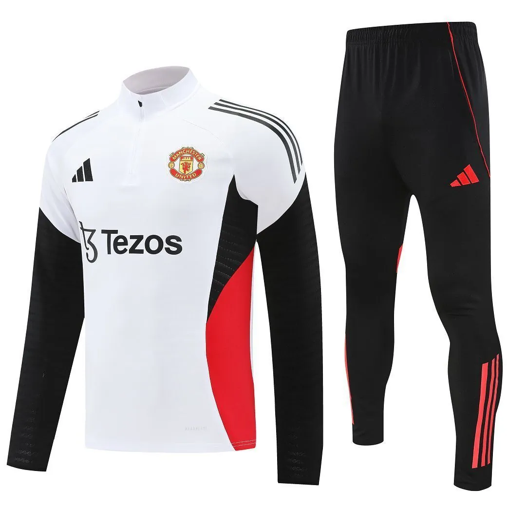 25-26 Manchester United White Training Kits Long Football Tracksuits 4