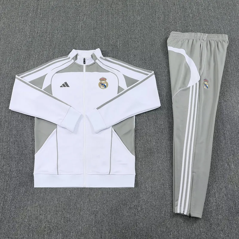 25-26 Real Madrid Football Tracksuits White Long Jacket Suits 1
