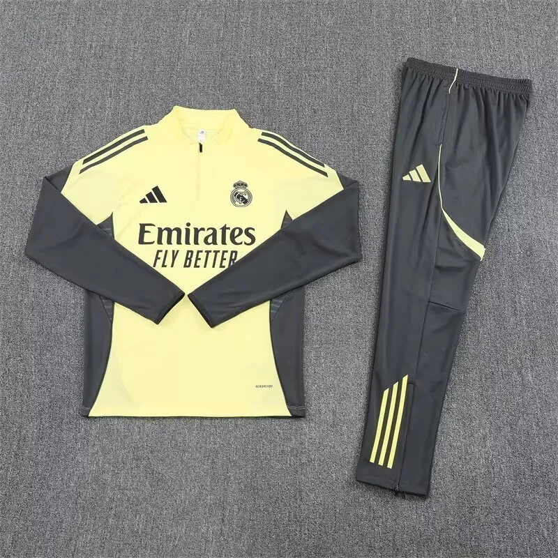 25-26 Real Madrid Yellow&Grey Training Kits Long Football Tracksuits 1