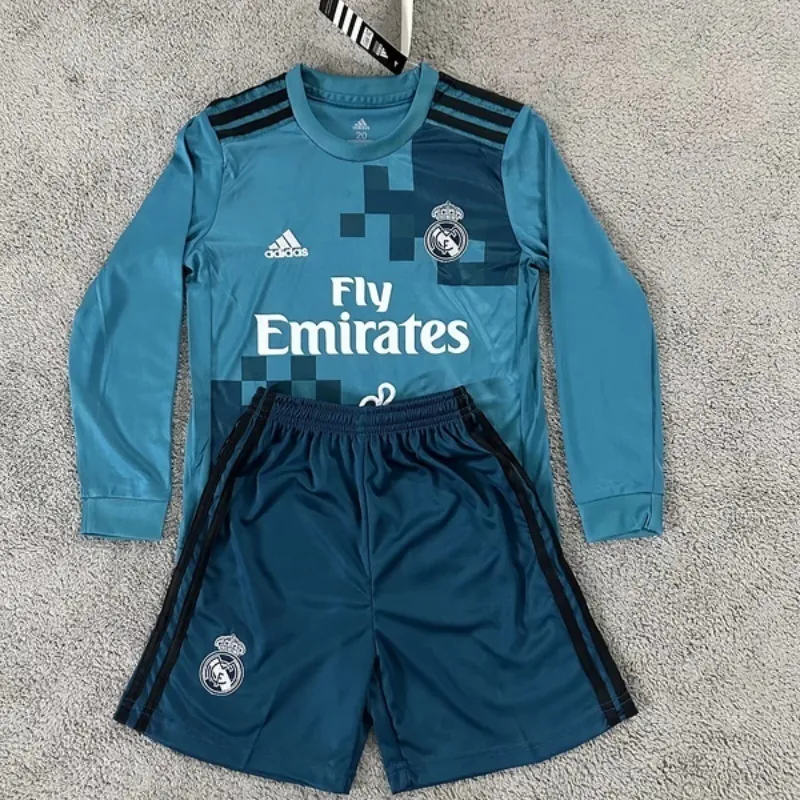 17-18 Real Madrid Third Retro Long Sleeve Kid Kits Youth Apparels Soccer AAAAJersey Yupoo 2