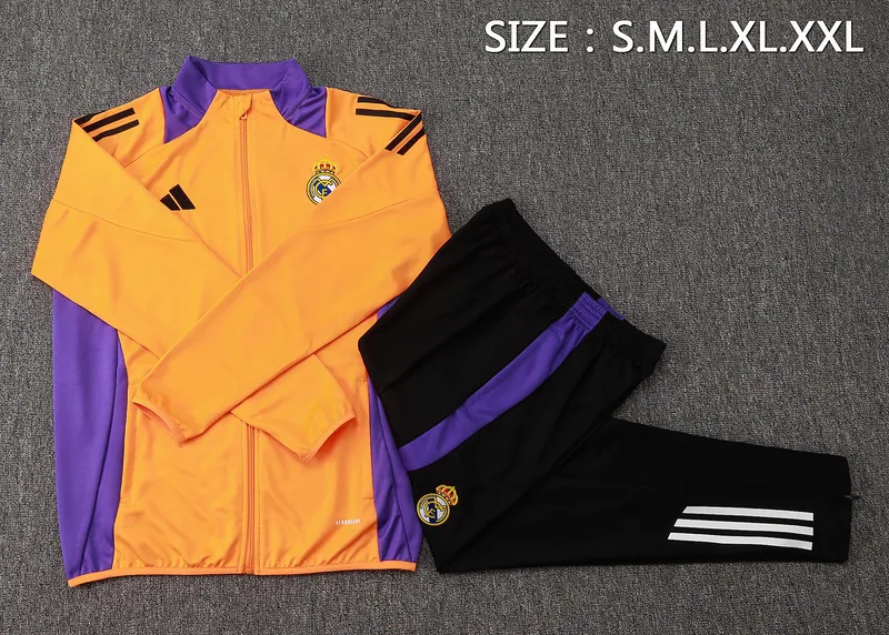 24-25 Real Madrid Orange&Blue Football Tracksuit Long Jacket Suits 2