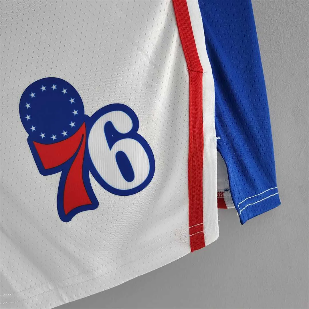 75th Anniversary Philadelphia 76ers NBA Shorts White Blue Trim 5