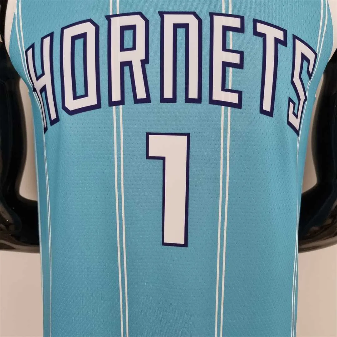 75th Anniversary Ball #1 Charlotte Hornets Blue NBA Jersey 3