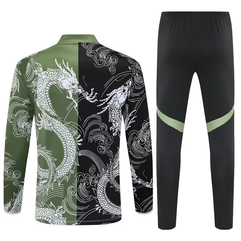25-26 Real Madrid Green&Black Dragon Training Kits Long Football Tracksuits 1