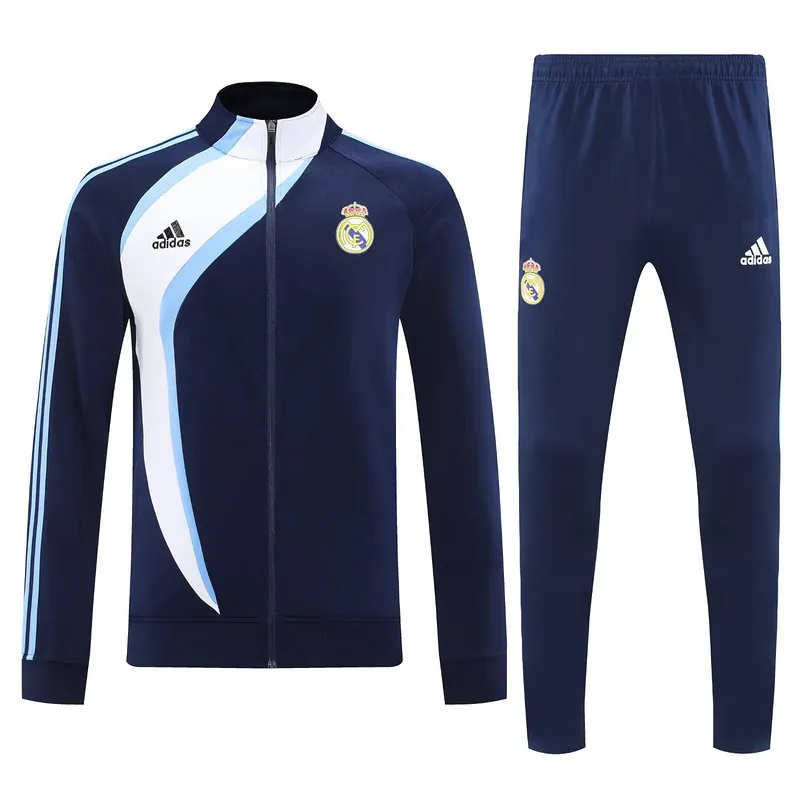25-26 Real Madrid White&Navy Football Tracksuits Long Jacket Suits 3