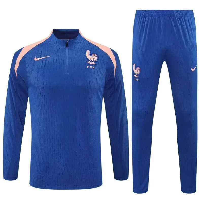 25-26 France Blue Training Kits Long Football Tracksuits 3
