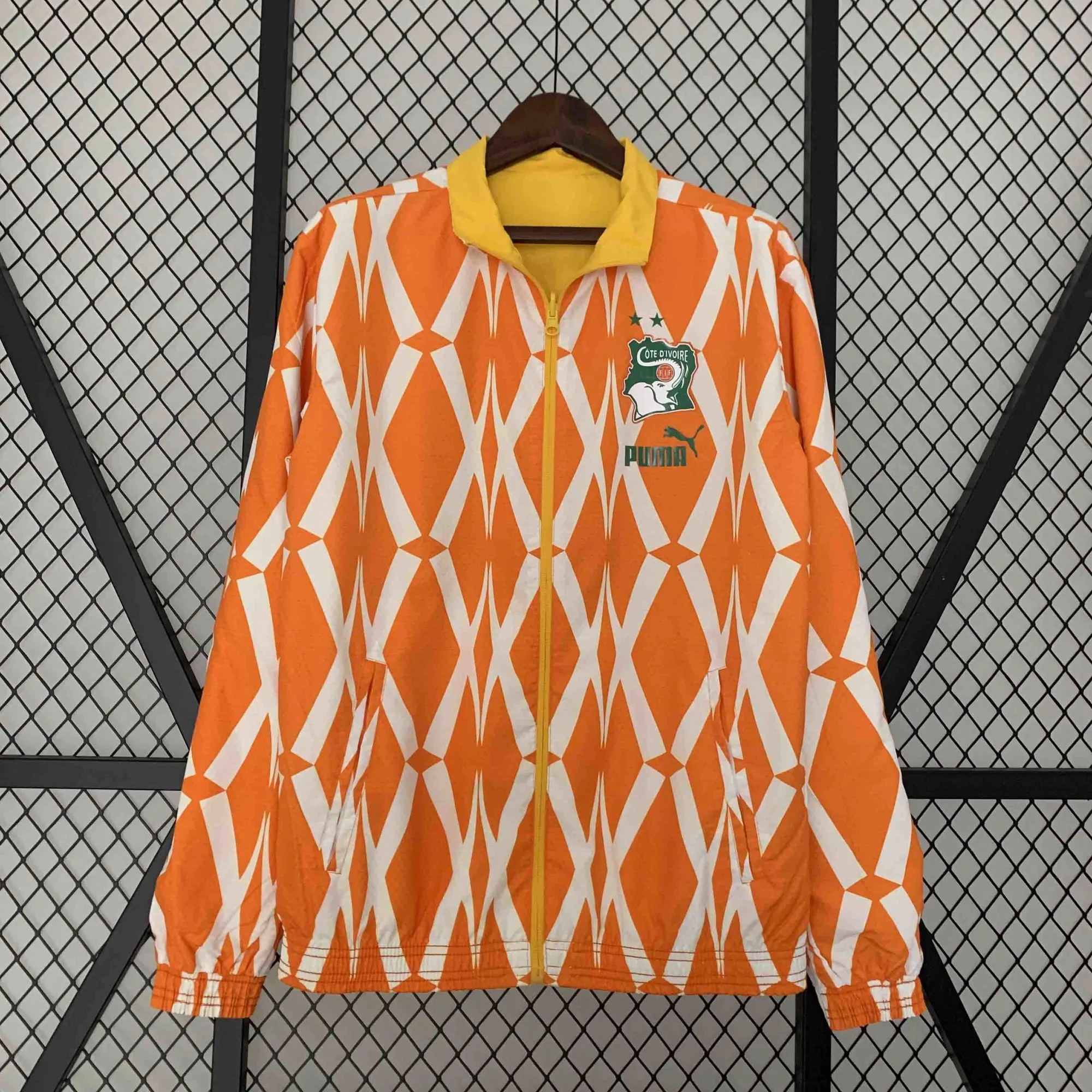 2024 Ivory Coast Reversible Windbreaker Yellow&Orange Double-Sides Jacket Soccer Jerseys For Sa 5