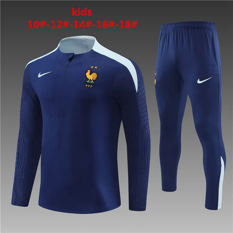 2024 France Kids Long Sleeve Training Suit Football Shirts 1