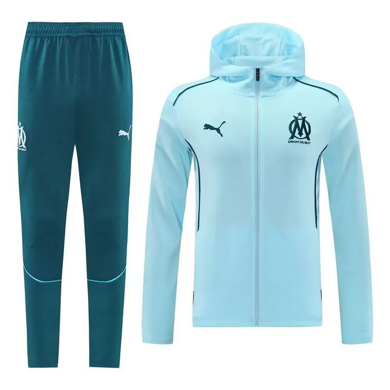 24-25 Marseille Blue Hoodie Tracksuit Long Jacket Suits 3