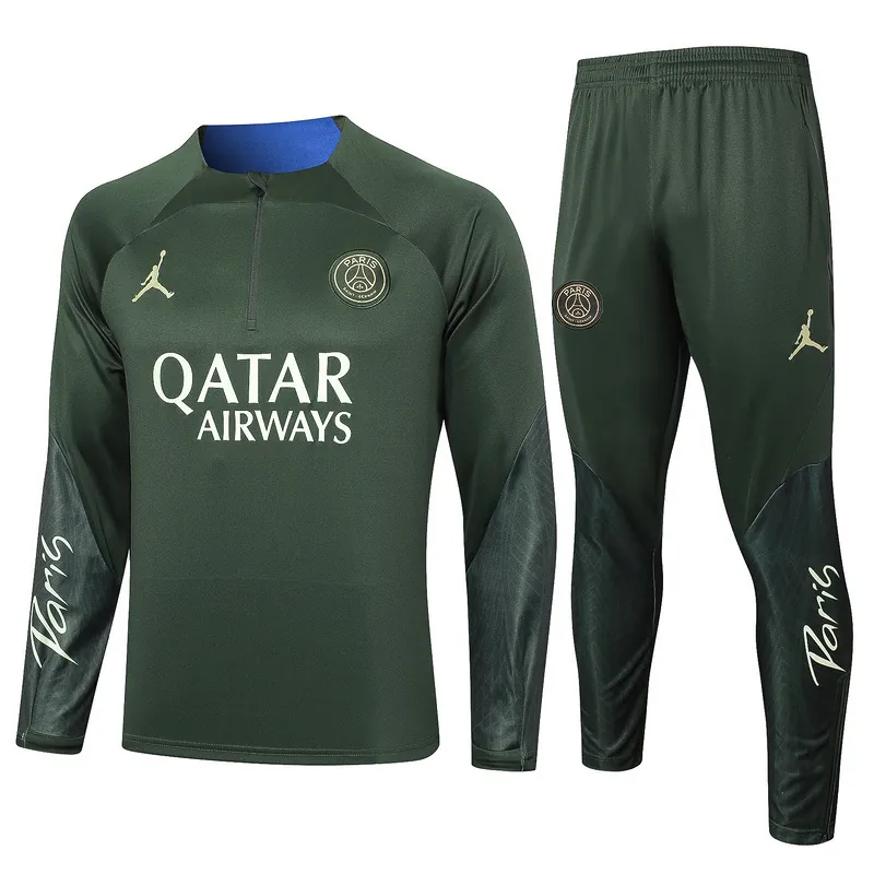 23-24 PSG Military Color Training Suits Long Sleeve Zipper Tracksuit Cheap Jerseys Yupoo 3