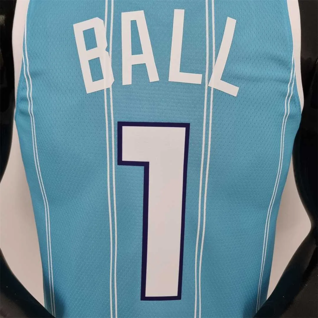 75th Anniversary Ball #1 Charlotte Hornets Blue NBA Jersey 4