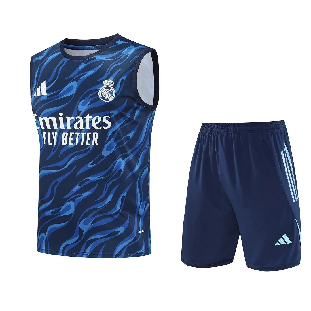 25-26 Real Madrid Training Kits Blue Football Vest Suits 6