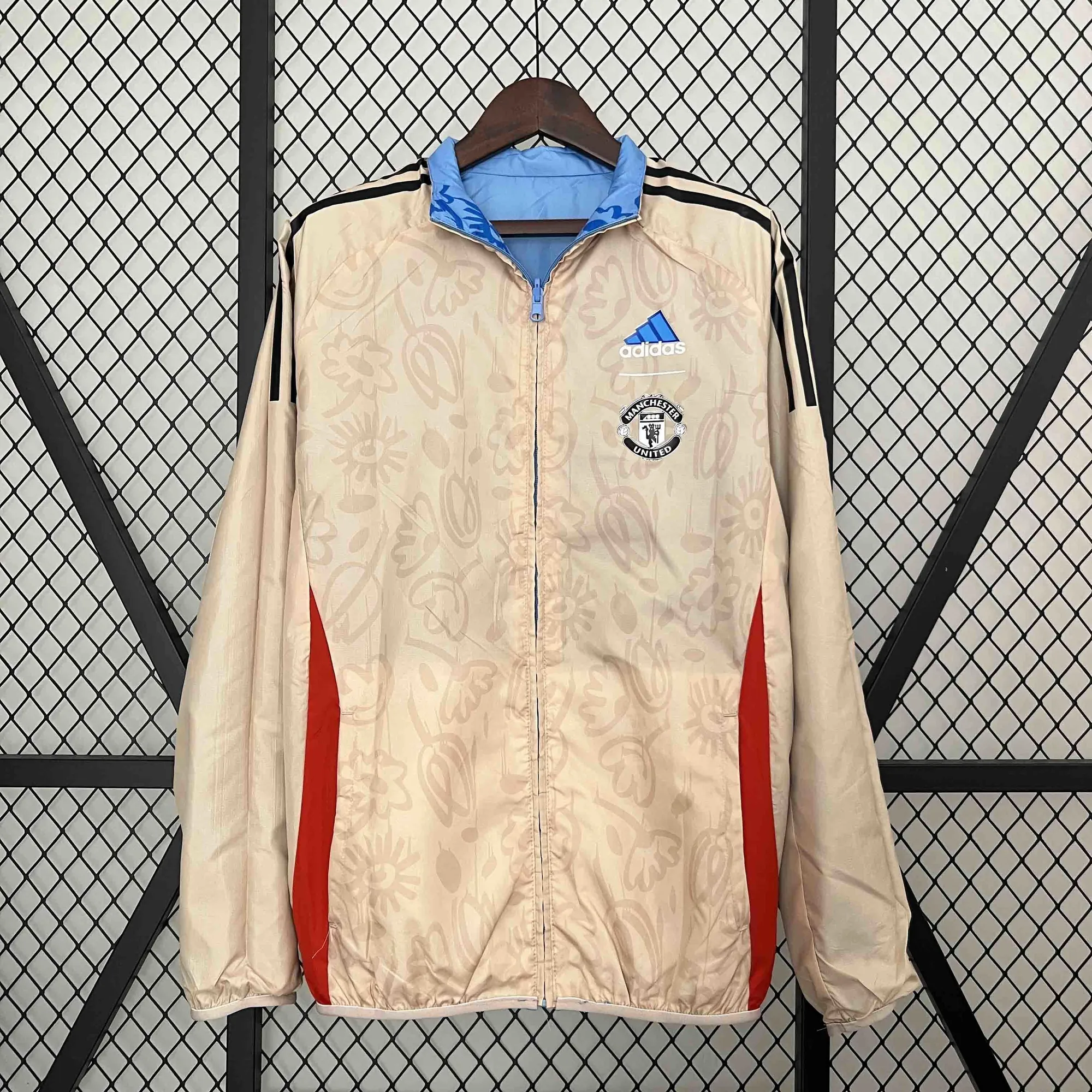 2024 Manchester United Blue&Beige Trench Coat Reversible Windbreaker Jacket Soccer AAAAJersey Y 1