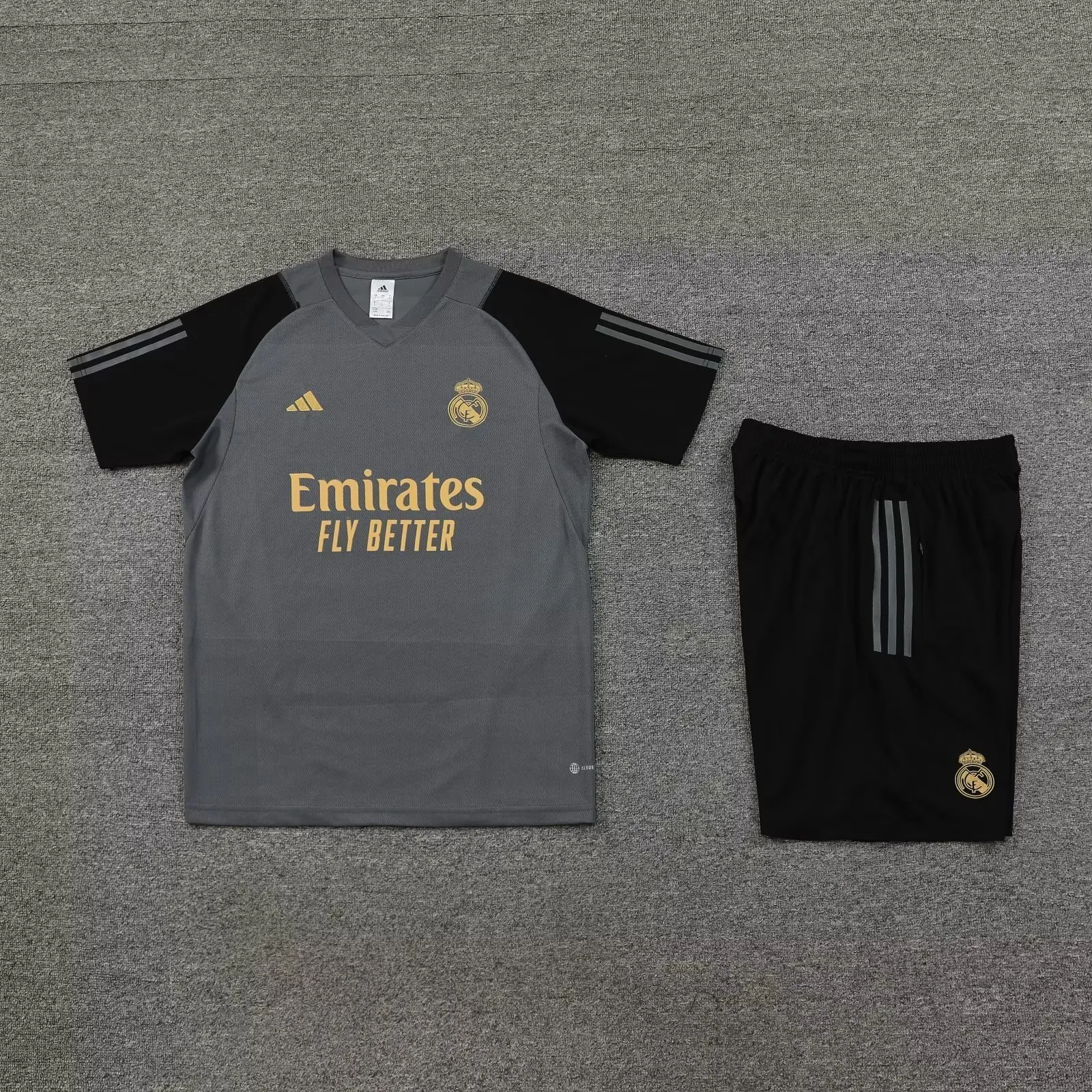 23-24 Real Madrid Traning Suits Grey Short Kits Soccer Jerseys Yupoo 1