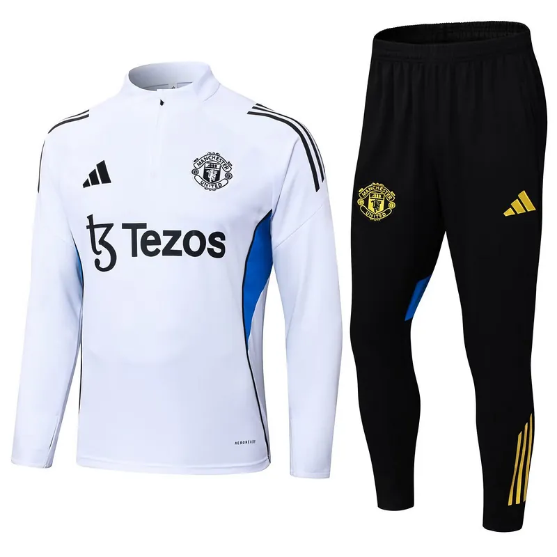 25-26 Manchester United White&Blue Training Kits Long Football Tracksuits 3
