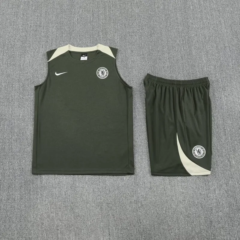25-26 Chelsea Army Green Training Kits Football Vest Suits 1