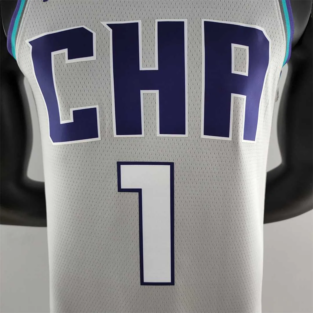 2019 Ball #1 Charlotte Hornets Grey NBA Jersey 3