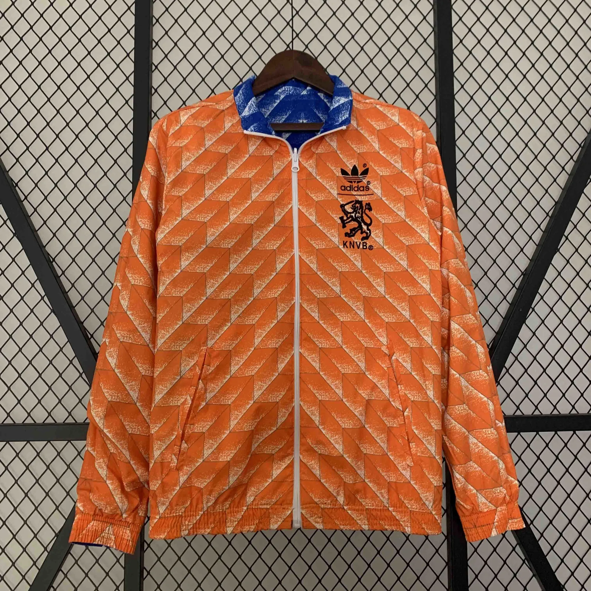 2024 Netherlands Reversible Windbreaker Orange&Blue Double-Sides Jacket Soccer Jerseys For Sale 2