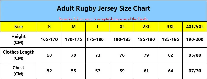 Rugby Jersey Size Chart 1