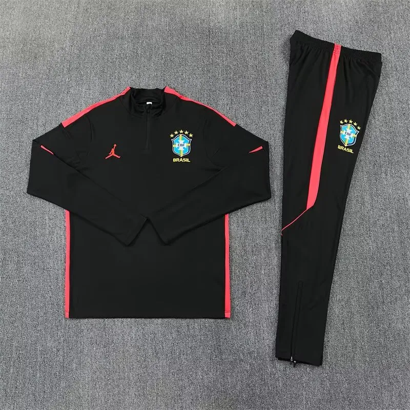 2026 Jordan Brazil Mens Kit Black Orange Half Pull Training Suit Yupoo 7 7