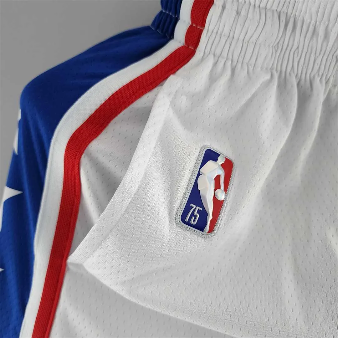 75th Anniversary Philadelphia 76ers NBA Shorts White Blue Trim 6