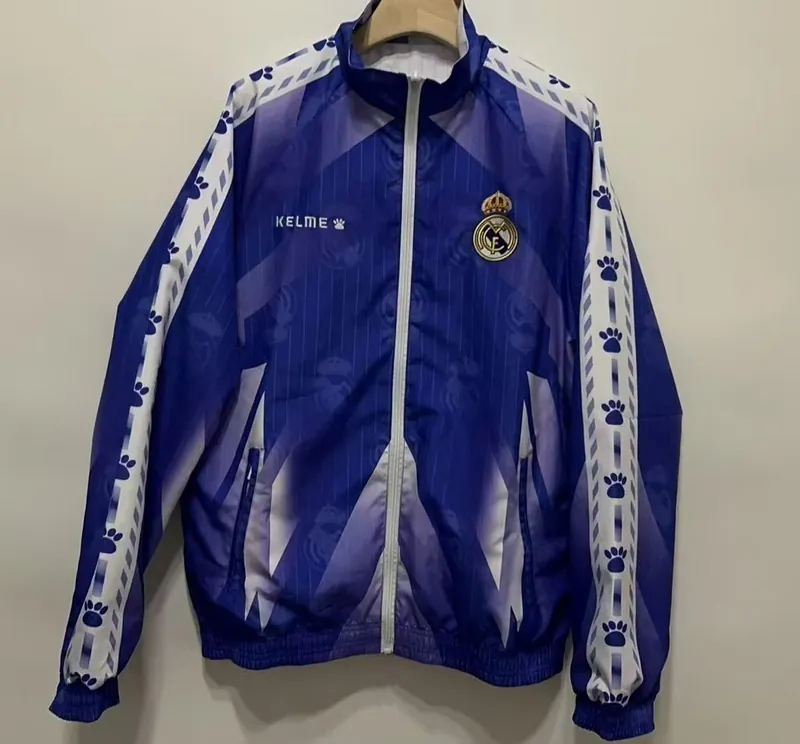96-97 Real Madrid Retro Trench Coat Reversible Windbreaker Double-Sides Jacket 12
