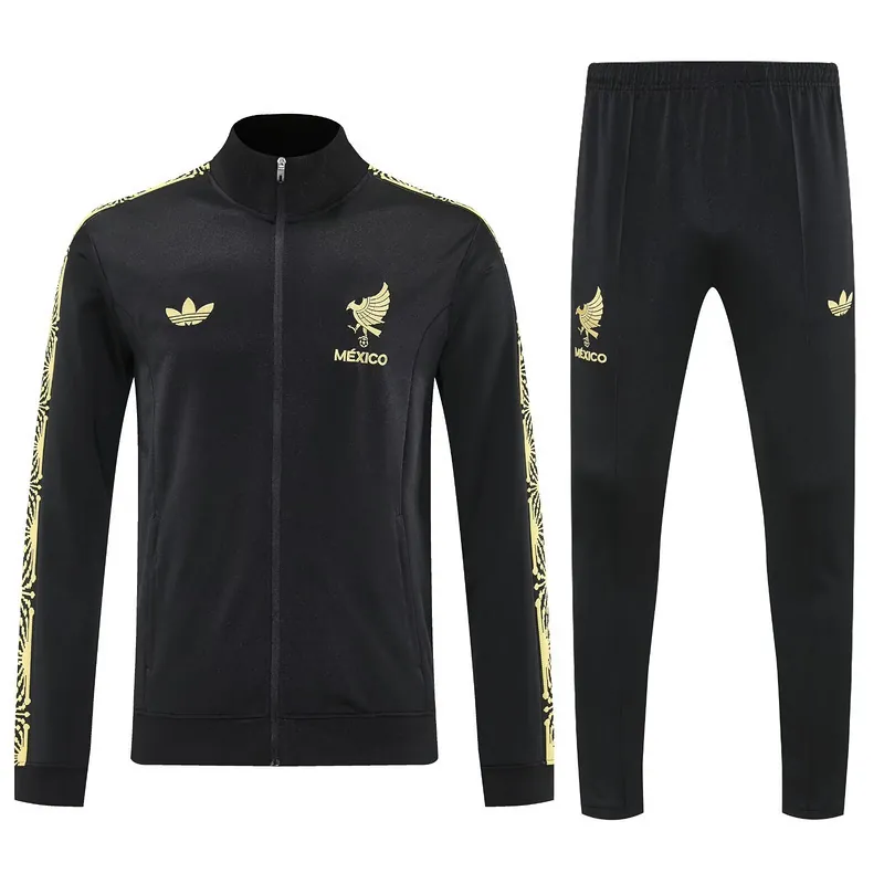 25-26 Mexico Black Football Tracksuits Long Jacket Suits 3