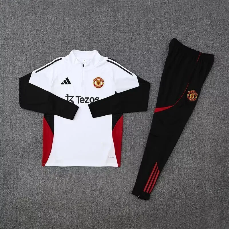25-26 Manchester United White Training Kits Long Football Tracksuits 1