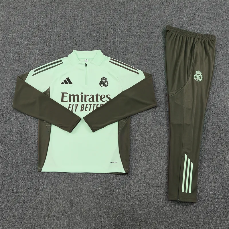 25-26 Real Madrid Training Kits Light Green Long Football Tracksuits 2