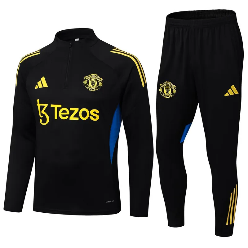 25-26 Manchester United Black Training Kits Long Football Tracksuits 3