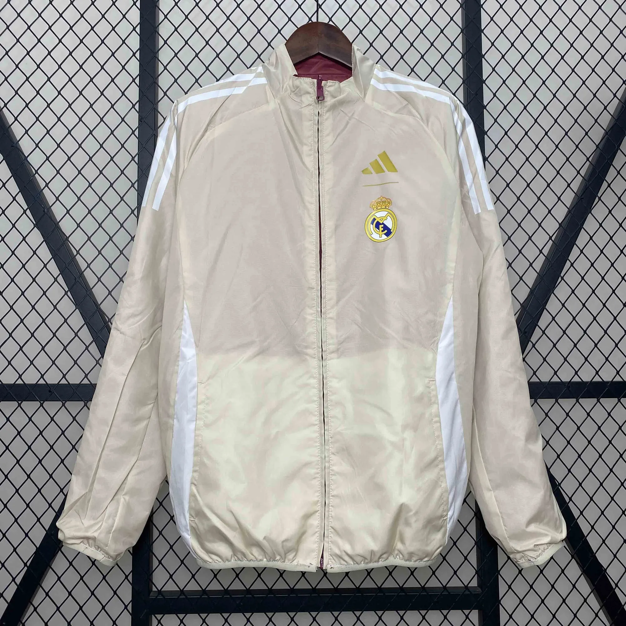 24-25 Real Madrid Khaki&Red Trench Coat Reversible Windbreaker Double-Sides Jacket AAAAJersey Y 3