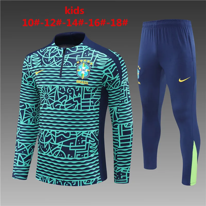2024 Brazil Kids Long Sleeve Training Suit Football Shirts 1