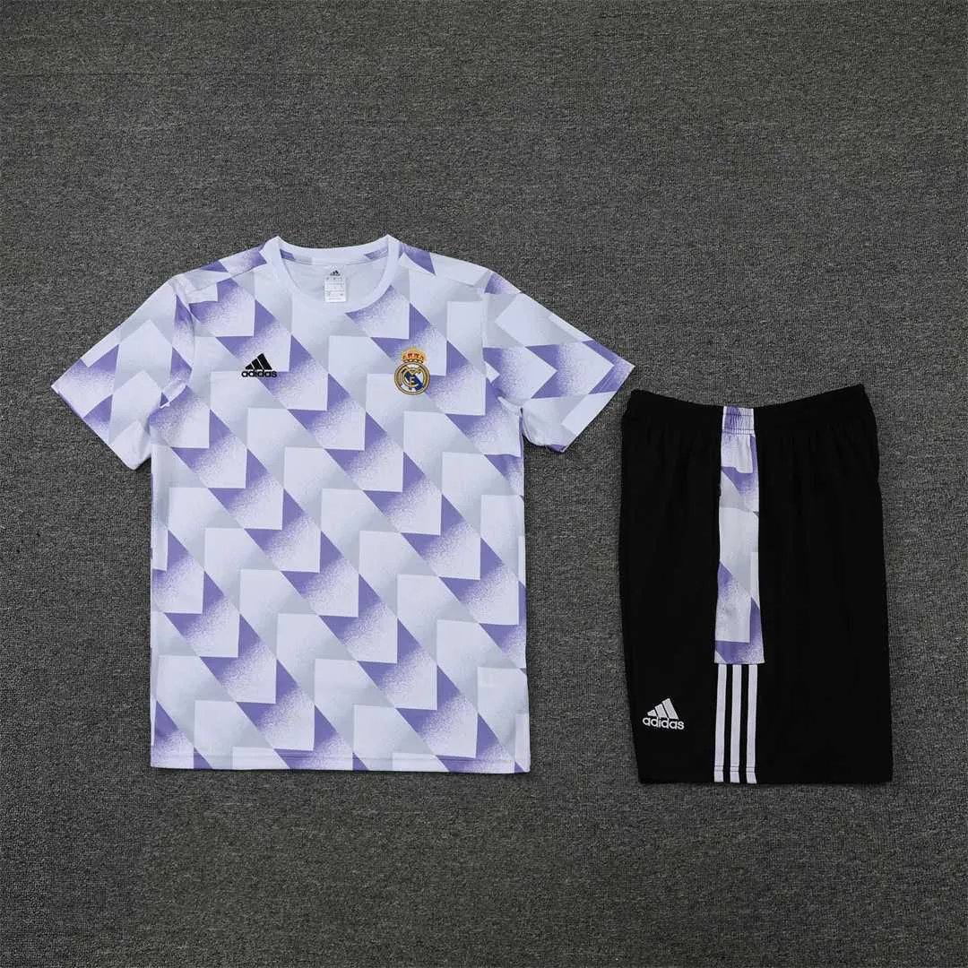 22-23 Real Madrid training suit short sleeve kit white and blue colorblock 7