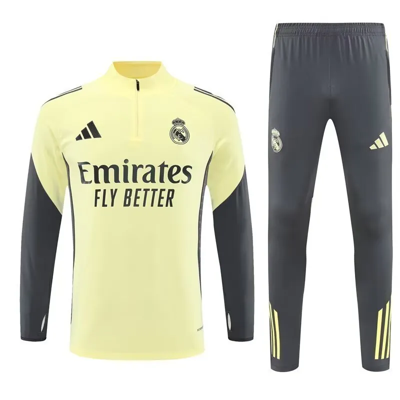 25-26 Real Madrid Yellow&Grey Training Kits Long Football Tracksuits 3