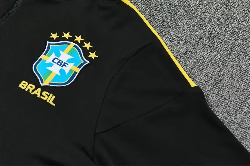 2026 Jordan Brazil Mens Black with Yellow Half Pull Training Suit Yupoo 8 8