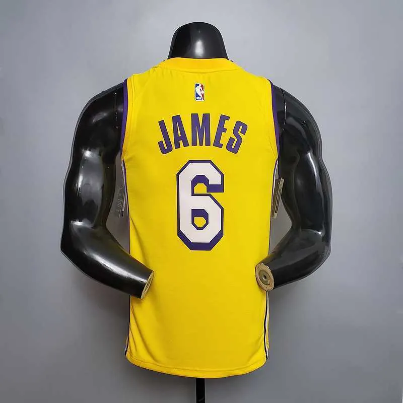 James #6 Lakers V-neck City Edition yellow 5