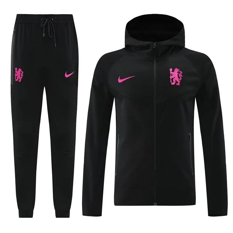 24-25 Chelsea Black Hoodie Tracksuit Long Jacket Suits 3