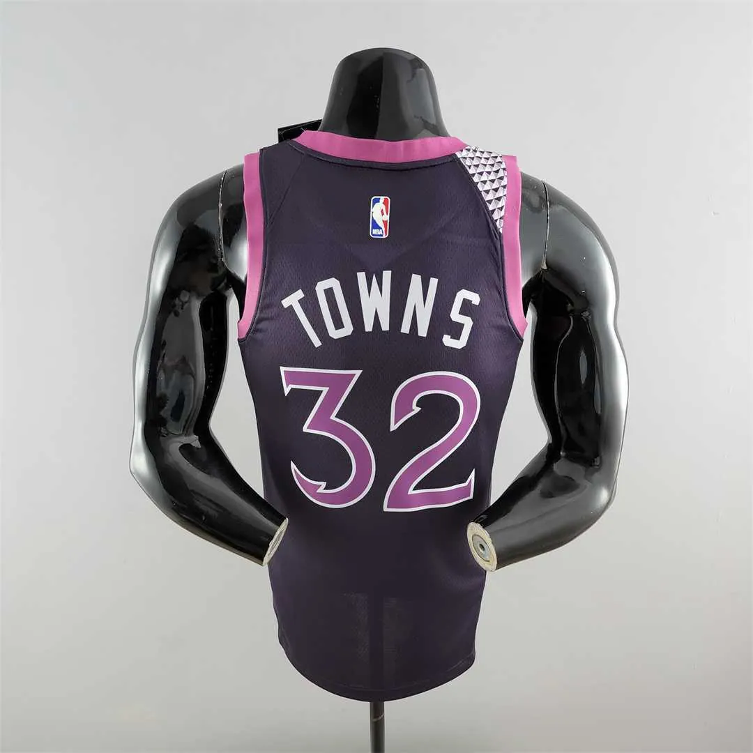 Minnesota Timberwolves TOWNS#32 Black and Purple NBA Jersey 4