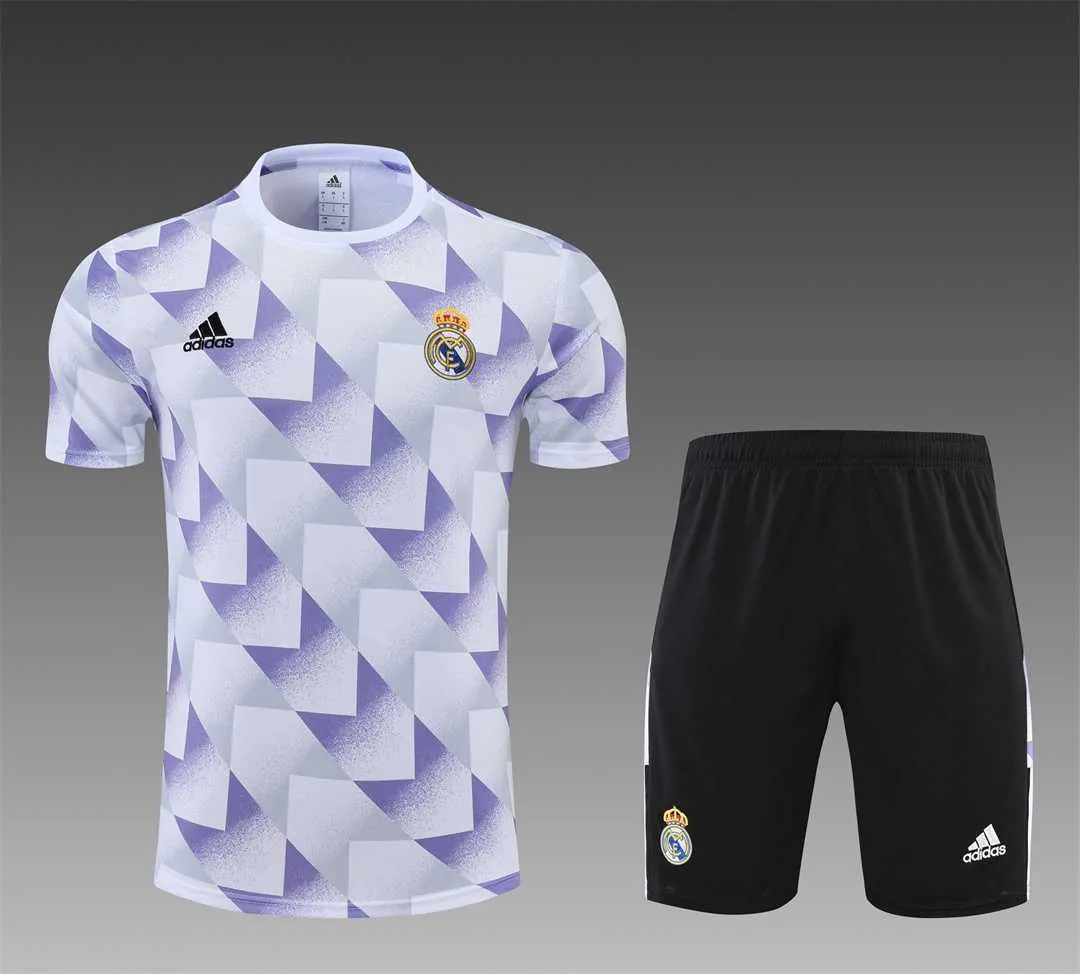 22-23 Real Madrid training suit short sleeve kit white and blue colorblock 2
