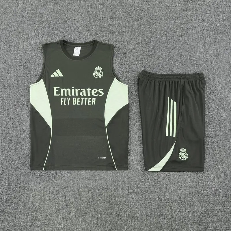 25-26 Real Madrid Training Kits Army Green Football Vest Suits 2
