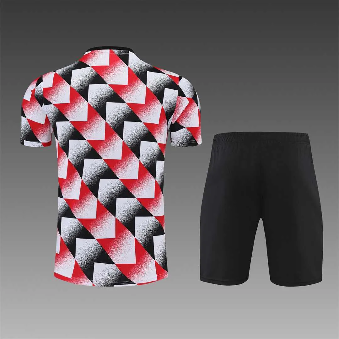 22-23 Manchester United training suit short sleeve kit red black and white color matching 11