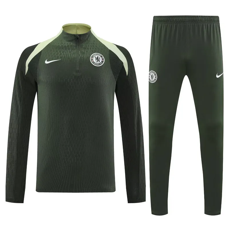 25-26 Chelsea Army Green Training Kits Long Football Tracksuits 3