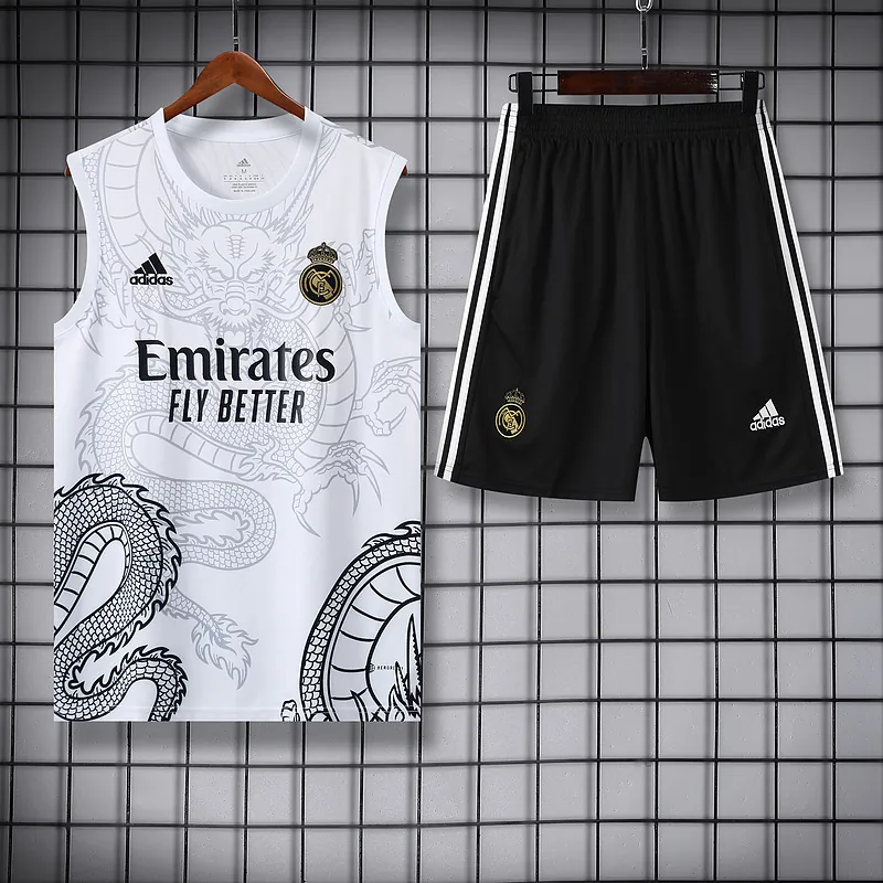 24-25 Real Madrid Dragon White Training Vest Kits(Top+Shorts) Football Replicas Yupoo 1