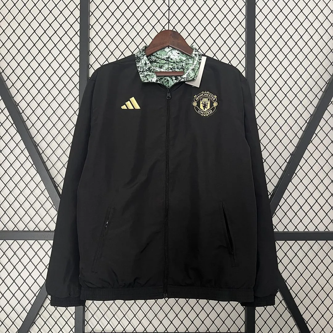 24-25 Manchester United Green and Black Reversible Windbreaker Double-Sides Jacket 7