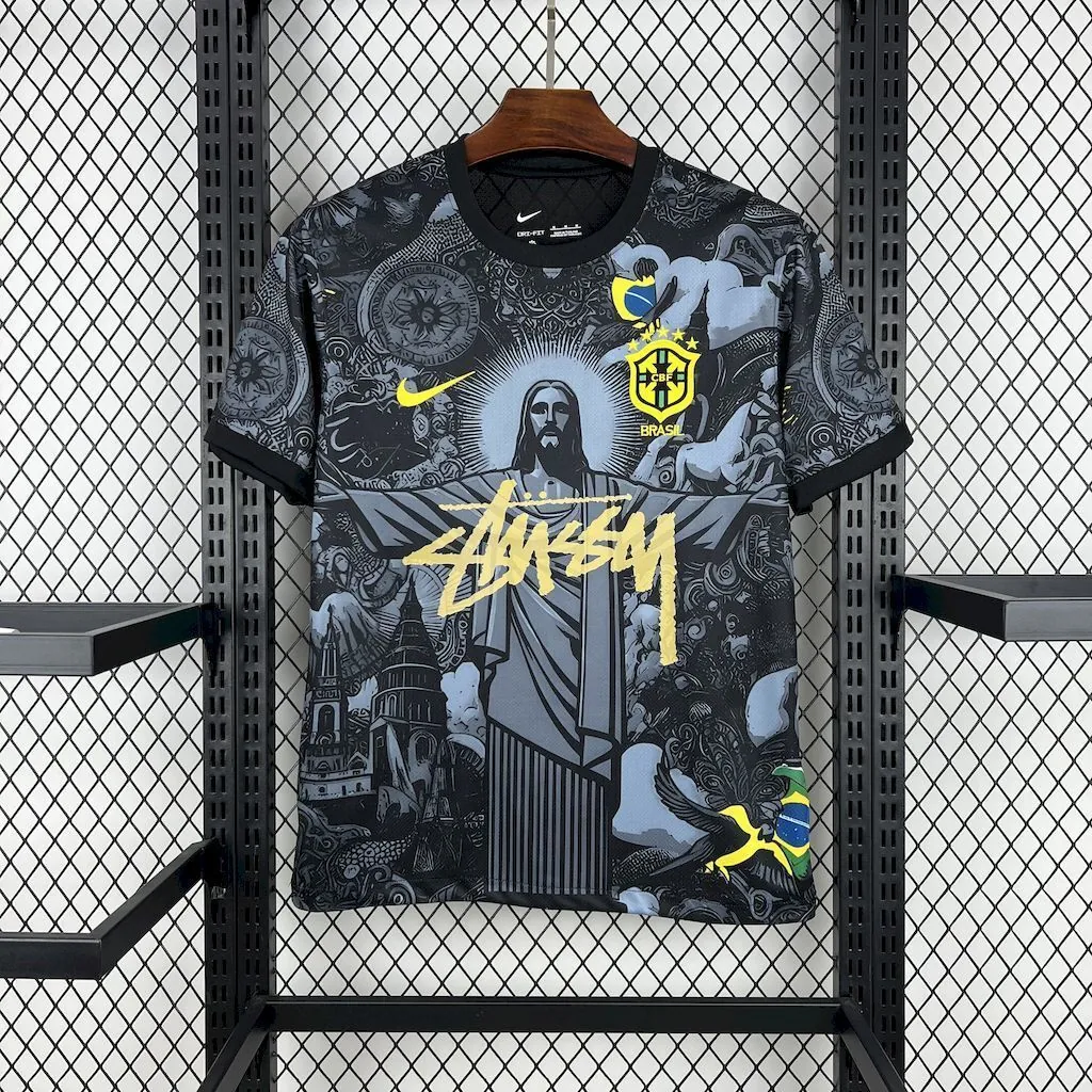 2024 Brazil Christ x Stussy Special Edition Kit Soccer T-Shirts AAAAJersey Dropship Yupoo 3